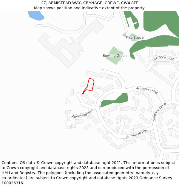 27, ARMISTEAD WAY, CRANAGE, CREWE, CW4 8FE: Location map and indicative extent of plot