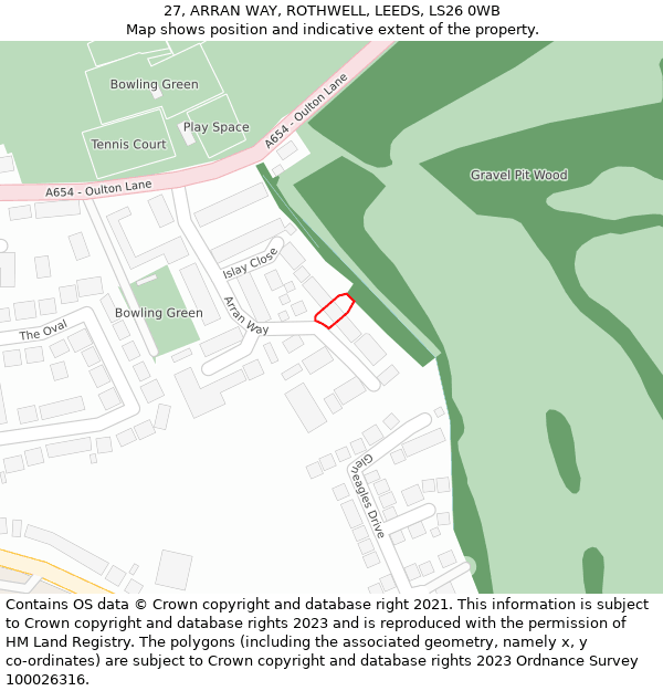 27, ARRAN WAY, ROTHWELL, LEEDS, LS26 0WB: Location map and indicative extent of plot