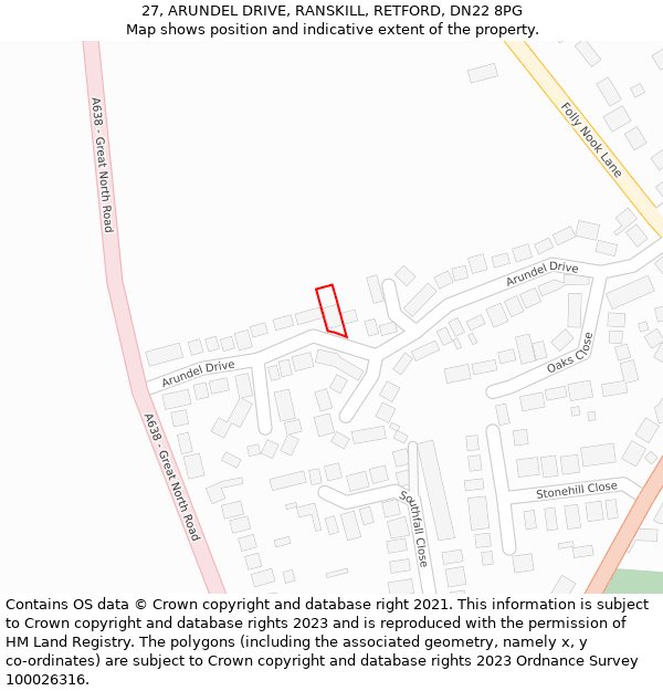 27, ARUNDEL DRIVE, RANSKILL, RETFORD, DN22 8PG: Location map and indicative extent of plot