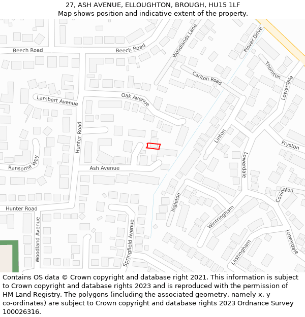 27, ASH AVENUE, ELLOUGHTON, BROUGH, HU15 1LF: Location map and indicative extent of plot