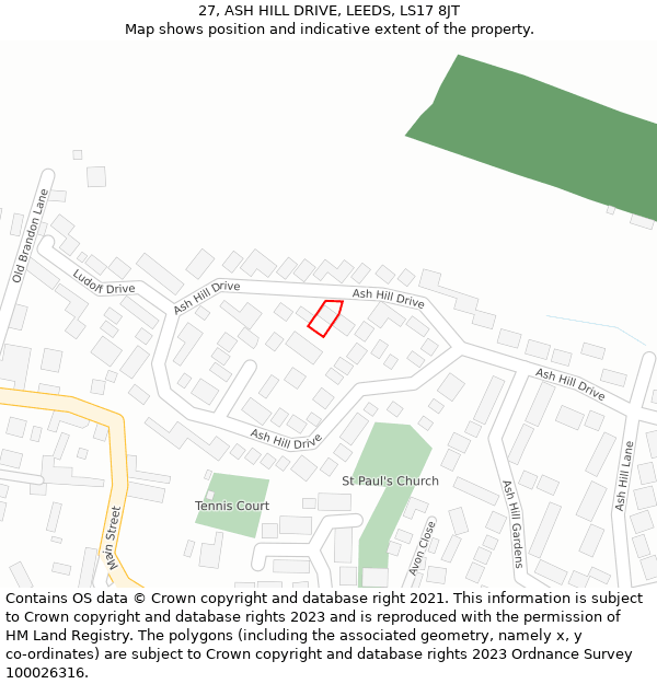 27, ASH HILL DRIVE, LEEDS, LS17 8JT: Location map and indicative extent of plot