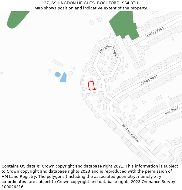 27, ASHINGDON HEIGHTS, ROCHFORD, SS4 3TH: Location map and indicative extent of plot