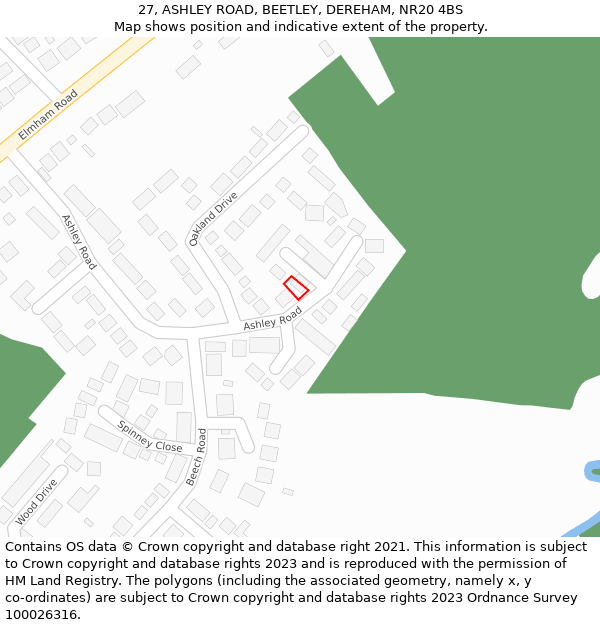 27, ASHLEY ROAD, BEETLEY, DEREHAM, NR20 4BS: Location map and indicative extent of plot