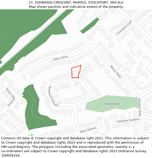 27, ASHWOOD CRESCENT, MARPLE, STOCKPORT, SK6 6LS: Location map and indicative extent of plot