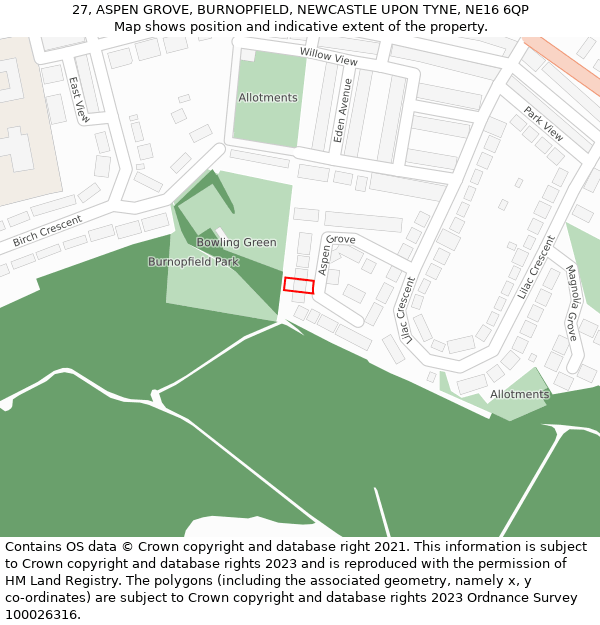 27, ASPEN GROVE, BURNOPFIELD, NEWCASTLE UPON TYNE, NE16 6QP: Location map and indicative extent of plot