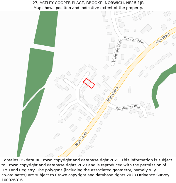 27, ASTLEY COOPER PLACE, BROOKE, NORWICH, NR15 1JB: Location map and indicative extent of plot