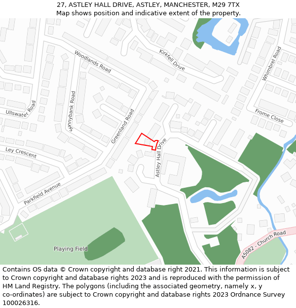 27, ASTLEY HALL DRIVE, ASTLEY, MANCHESTER, M29 7TX: Location map and indicative extent of plot