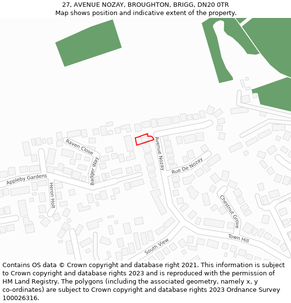 27, AVENUE NOZAY, BROUGHTON, BRIGG, DN20 0TR: Location map and indicative extent of plot