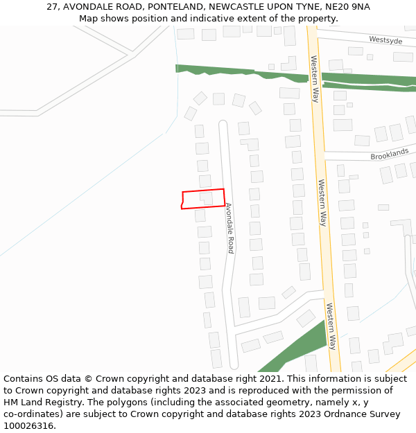 27, AVONDALE ROAD, PONTELAND, NEWCASTLE UPON TYNE, NE20 9NA: Location map and indicative extent of plot