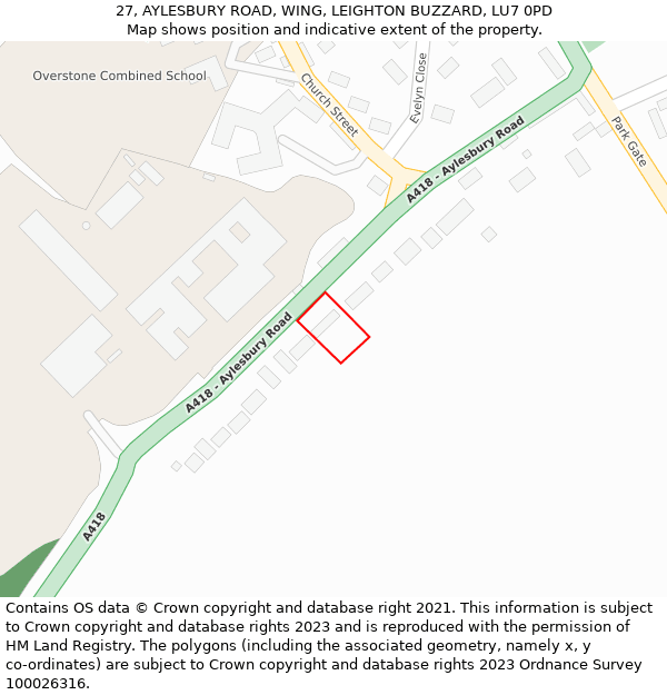 27, AYLESBURY ROAD, WING, LEIGHTON BUZZARD, LU7 0PD: Location map and indicative extent of plot
