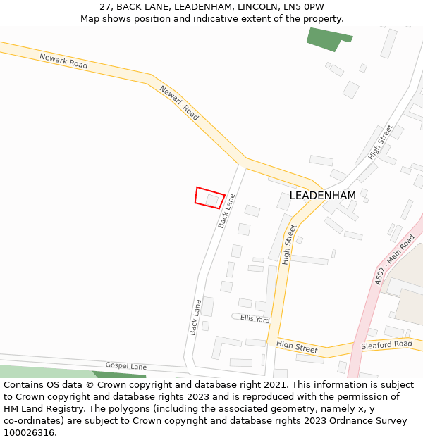 27, BACK LANE, LEADENHAM, LINCOLN, LN5 0PW: Location map and indicative extent of plot