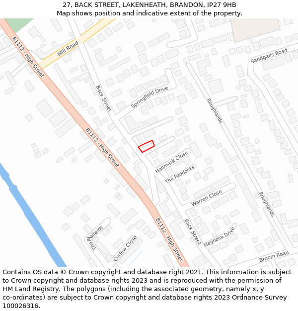 27, BACK STREET, LAKENHEATH, BRANDON, IP27 9HB: Location map and indicative extent of plot