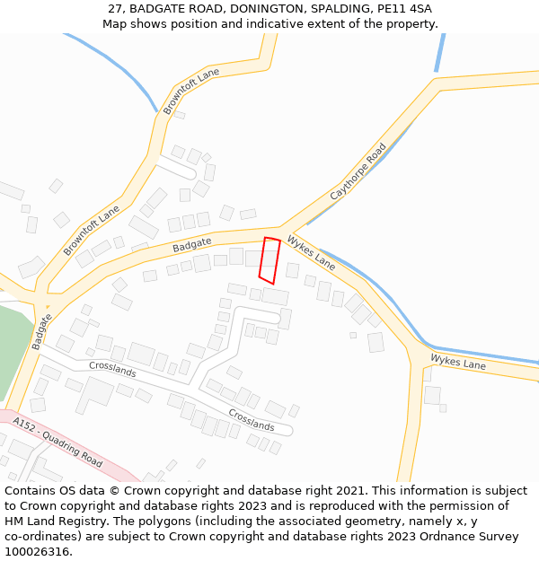 27, BADGATE ROAD, DONINGTON, SPALDING, PE11 4SA: Location map and indicative extent of plot