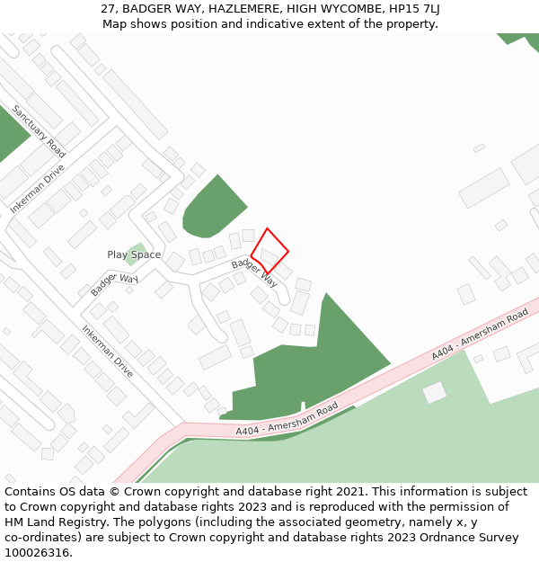 27, BADGER WAY, HAZLEMERE, HIGH WYCOMBE, HP15 7LJ: Location map and indicative extent of plot