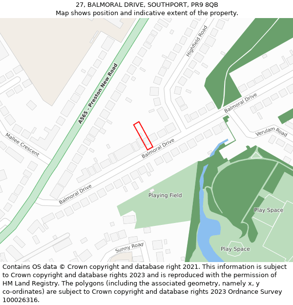 27, BALMORAL DRIVE, SOUTHPORT, PR9 8QB: Location map and indicative extent of plot