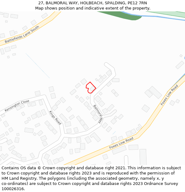 27, BALMORAL WAY, HOLBEACH, SPALDING, PE12 7RN: Location map and indicative extent of plot