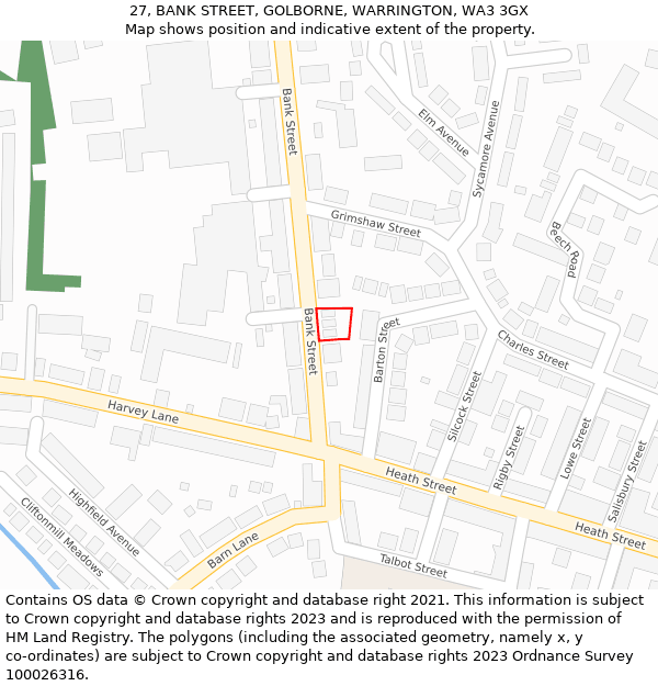 27, BANK STREET, GOLBORNE, WARRINGTON, WA3 3GX: Location map and indicative extent of plot
