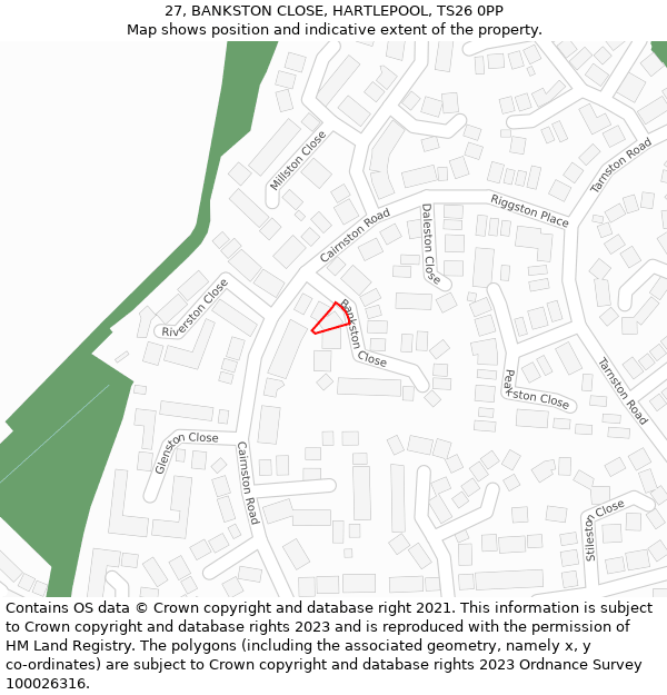 27, BANKSTON CLOSE, HARTLEPOOL, TS26 0PP: Location map and indicative extent of plot