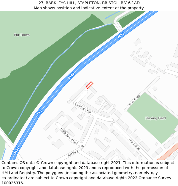 27, BARKLEYS HILL, STAPLETON, BRISTOL, BS16 1AD: Location map and indicative extent of plot