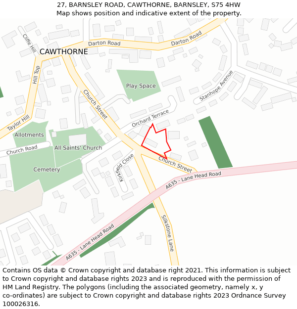 27, BARNSLEY ROAD, CAWTHORNE, BARNSLEY, S75 4HW: Location map and indicative extent of plot