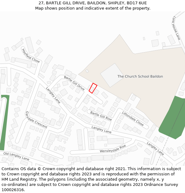 27, BARTLE GILL DRIVE, BAILDON, SHIPLEY, BD17 6UE: Location map and indicative extent of plot