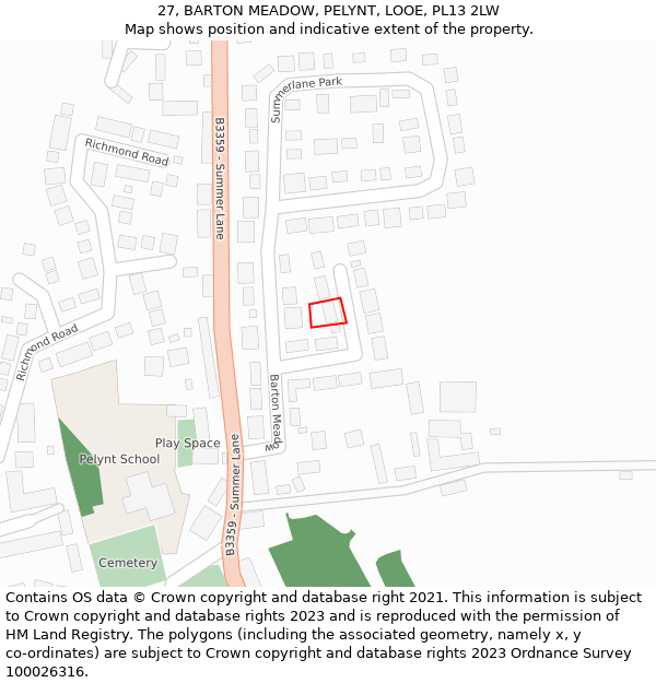 27, BARTON MEADOW, PELYNT, LOOE, PL13 2LW: Location map and indicative extent of plot