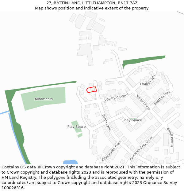 27, BATTIN LANE, LITTLEHAMPTON, BN17 7AZ: Location map and indicative extent of plot
