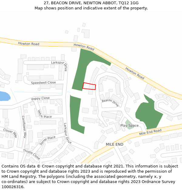 27, BEACON DRIVE, NEWTON ABBOT, TQ12 1GG: Location map and indicative extent of plot
