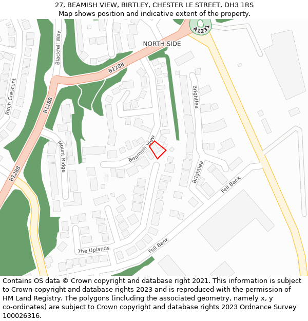 27, BEAMISH VIEW, BIRTLEY, CHESTER LE STREET, DH3 1RS: Location map and indicative extent of plot