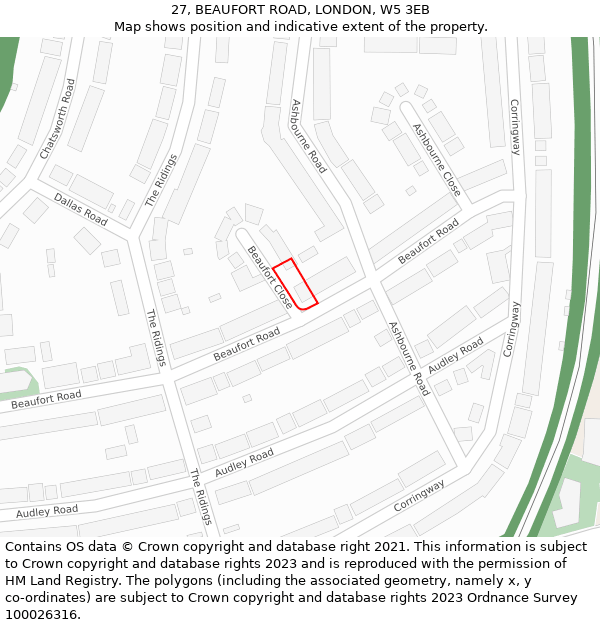 27, BEAUFORT ROAD, LONDON, W5 3EB: Location map and indicative extent of plot