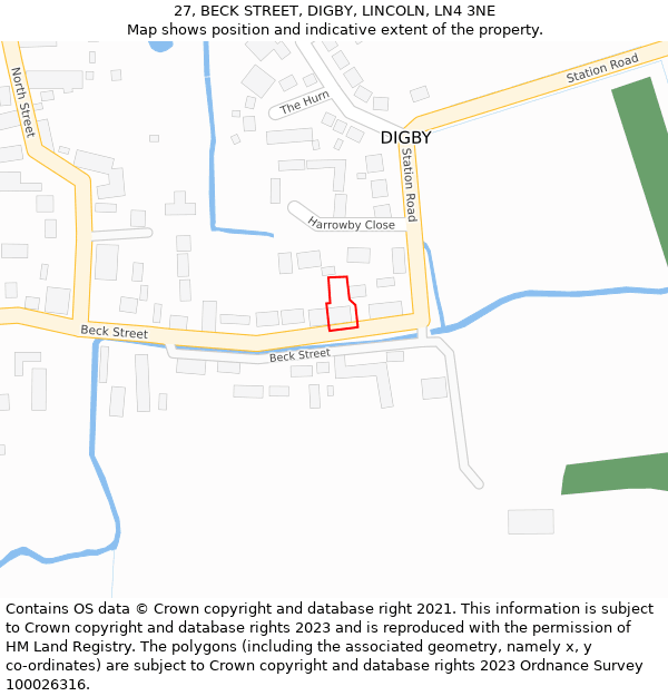 27, BECK STREET, DIGBY, LINCOLN, LN4 3NE: Location map and indicative extent of plot