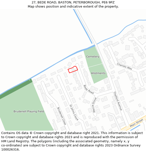 27, BEDE ROAD, BASTON, PETERBOROUGH, PE6 9PZ: Location map and indicative extent of plot