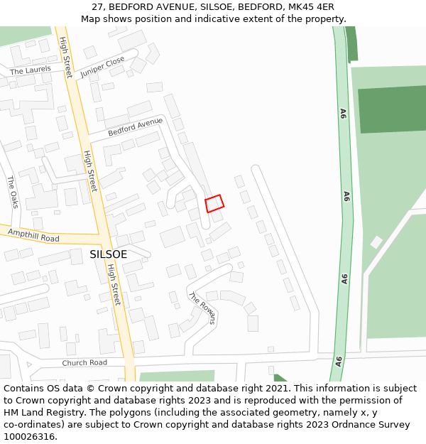 27, BEDFORD AVENUE, SILSOE, BEDFORD, MK45 4ER: Location map and indicative extent of plot