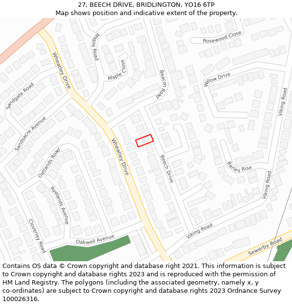 27, BEECH DRIVE, BRIDLINGTON, YO16 6TP: Location map and indicative extent of plot