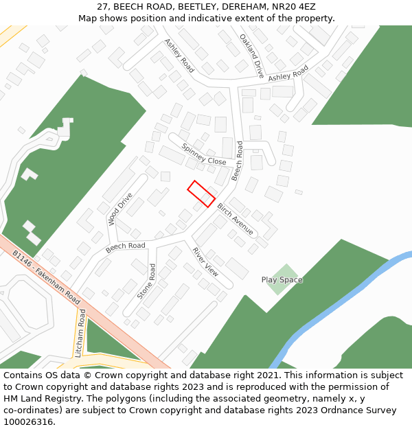27, BEECH ROAD, BEETLEY, DEREHAM, NR20 4EZ: Location map and indicative extent of plot