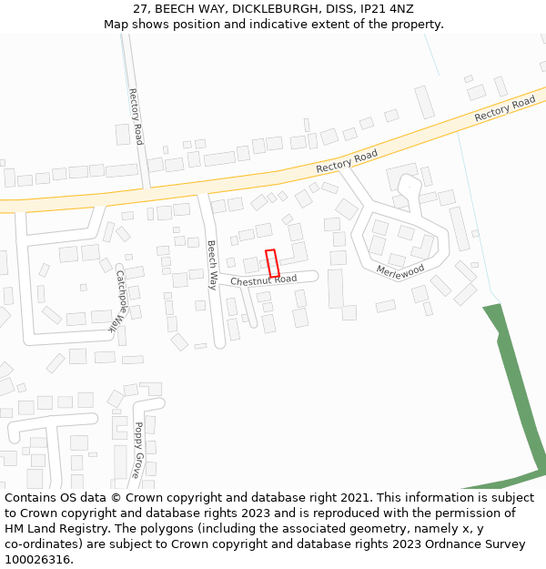 27, BEECH WAY, DICKLEBURGH, DISS, IP21 4NZ: Location map and indicative extent of plot