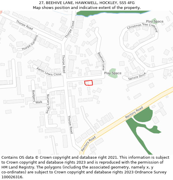 27, BEEHIVE LANE, HAWKWELL, HOCKLEY, SS5 4FG: Location map and indicative extent of plot