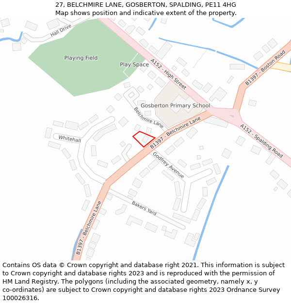 27, BELCHMIRE LANE, GOSBERTON, SPALDING, PE11 4HG: Location map and indicative extent of plot