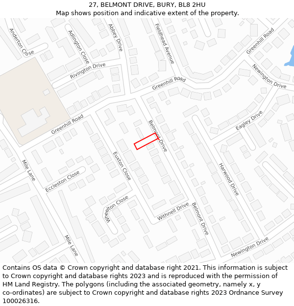 27, BELMONT DRIVE, BURY, BL8 2HU: Location map and indicative extent of plot