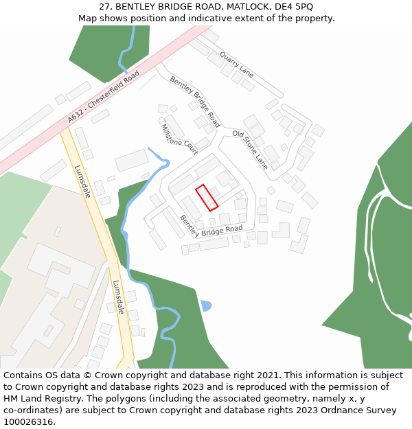 27, BENTLEY BRIDGE ROAD, MATLOCK, DE4 5PQ: Location map and indicative extent of plot