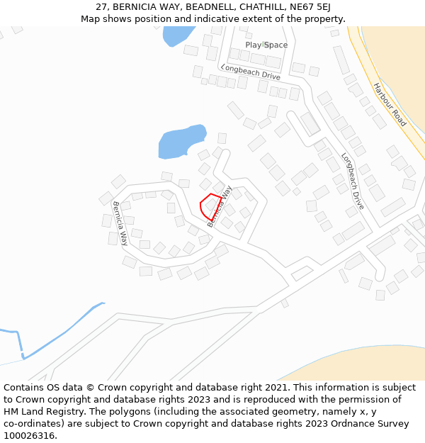 27, BERNICIA WAY, BEADNELL, CHATHILL, NE67 5EJ: Location map and indicative extent of plot