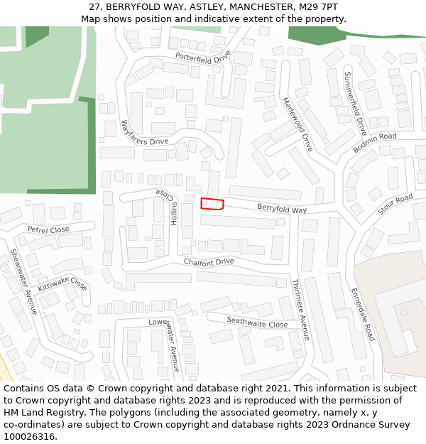 27, BERRYFOLD WAY, ASTLEY, MANCHESTER, M29 7PT: Location map and indicative extent of plot