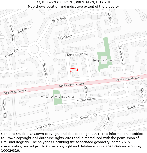 27, BERWYN CRESCENT, PRESTATYN, LL19 7UL: Location map and indicative extent of plot