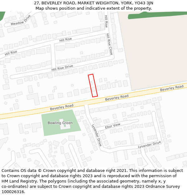 27, BEVERLEY ROAD, MARKET WEIGHTON, YORK, YO43 3JN: Location map and indicative extent of plot