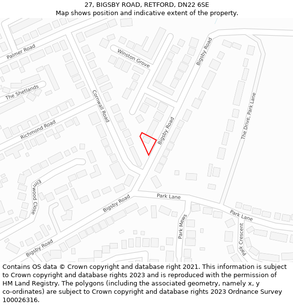 27, BIGSBY ROAD, RETFORD, DN22 6SE: Location map and indicative extent of plot
