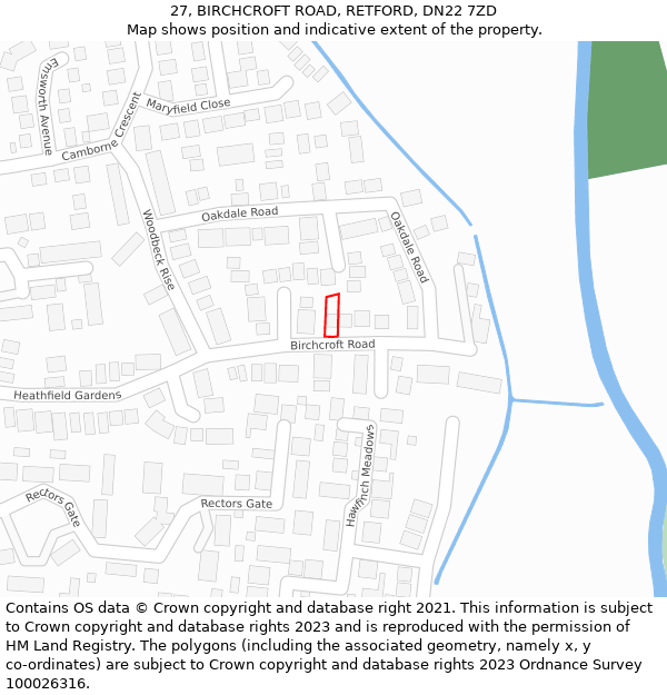 27, BIRCHCROFT ROAD, RETFORD, DN22 7ZD: Location map and indicative extent of plot