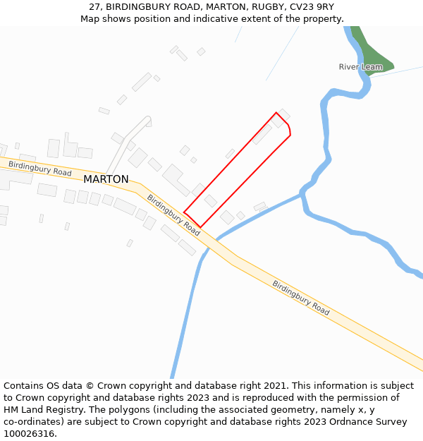 27, BIRDINGBURY ROAD, MARTON, RUGBY, CV23 9RY: Location map and indicative extent of plot