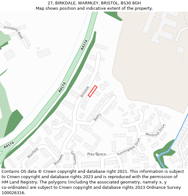 27, BIRKDALE, WARMLEY, BRISTOL, BS30 8GH: Location map and indicative extent of plot