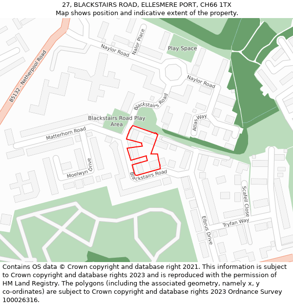 27, BLACKSTAIRS ROAD, ELLESMERE PORT, CH66 1TX: Location map and indicative extent of plot