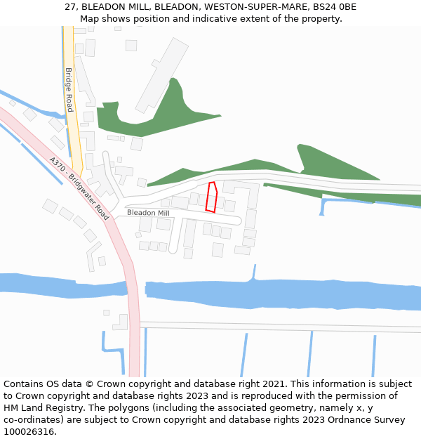 27, BLEADON MILL, BLEADON, WESTON-SUPER-MARE, BS24 0BE: Location map and indicative extent of plot